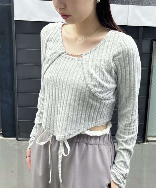 mline（エムライン）の「[mline]レイヤードトップス（Tシャツ/カットソー・レディース・グレー/オフホワイト/ブラック/カーキ/ピンク・FREE）」の17枚目の写真