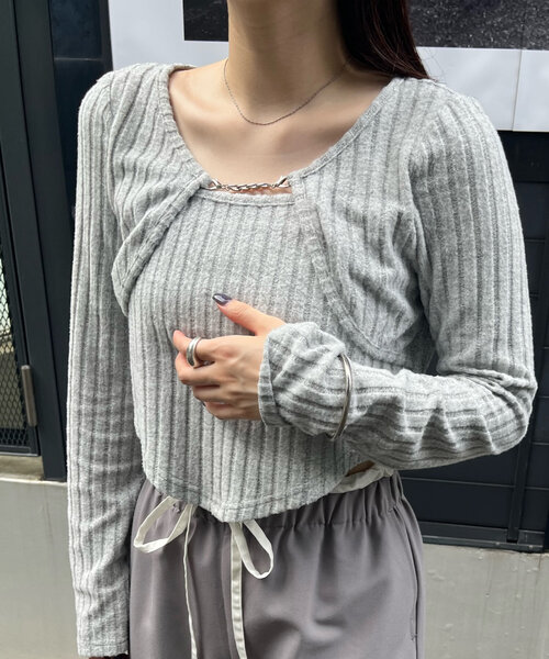 mline（エムライン）の「[mline]レイヤードトップス（Tシャツ/カットソー・レディース・グレー/オフホワイト/ブラック/カーキ/ピンク・FREE）」の19枚目の写真