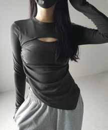 【 3color 】カットアウトサイドシャーリングアシンメトリートップス / cut-out side shirring asymmetry tops