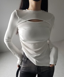 【 3color 】カットアウトサイドシャーリングアシンメトリートップス / cut-out side shirring asymmetry tops