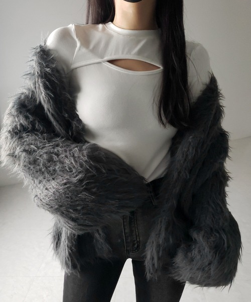 me+em select(ミームセレクト)の「【 3color 】カットアウトサイドシャーリングアシンメトリートップス / cut-out side shirring asymmetry tops(Tシャツ/カットソー・レディース・ホワイト/グレー/ブラック・FREE)」の18枚目の写真