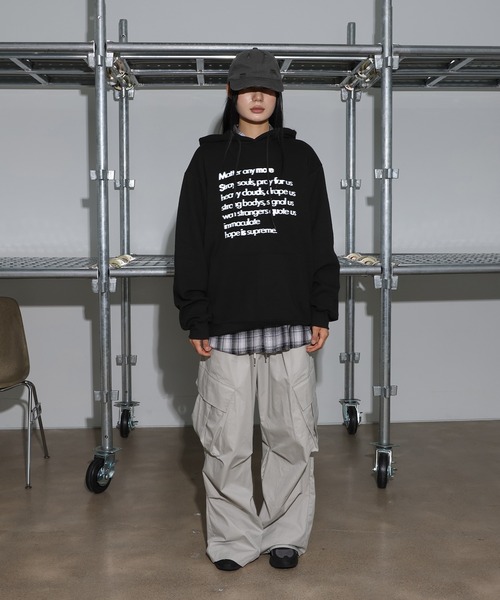 [2024FW][UNISEX][フード付きver]デイリーラウンドネックレタリングカジュアル・オーバーサイズパーカー（パーカー）｜FOLLOWIN（フォロウィン）