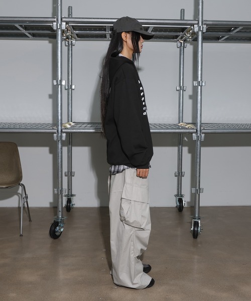 [2024FW][UNISEX][フード付きver]デイリーラウンドネックレタリングカジュアル・オーバーサイズパーカー（パーカー）｜FOLLOWIN（フォロウィン）