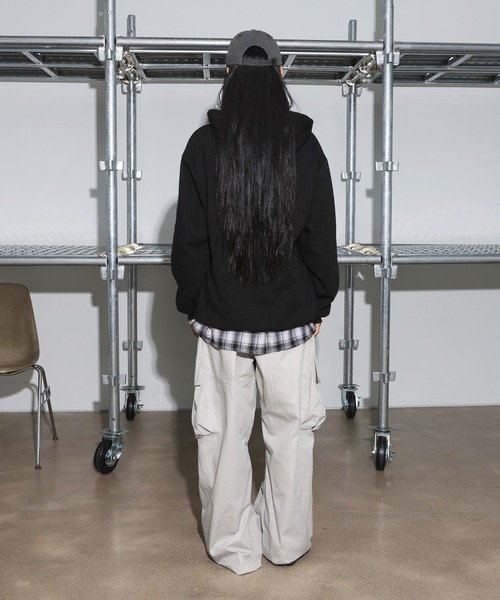 [2024FW][UNISEX][フード付きver]デイリーラウンドネックレタリングカジュアル・オーバーサイズパーカー（パーカー）｜FOLLOWIN（フォロウィン）