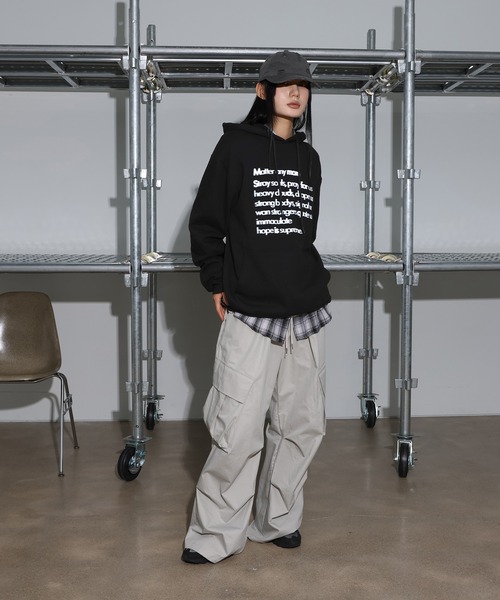 [2024FW][UNISEX][フード付きver]デイリーラウンドネックレタリングカジュアル・オーバーサイズパーカー（パーカー）｜FOLLOWIN（フォロウィン）