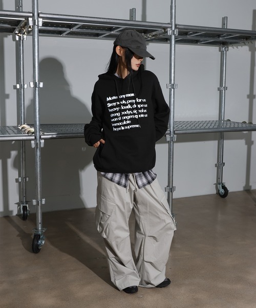 [2024FW][UNISEX][フード付きver]デイリーラウンドネックレタリングカジュアル・オーバーサイズパーカー（パーカー）｜FOLLOWIN（フォロウィン）