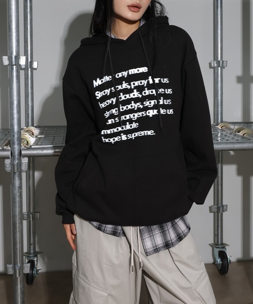 [2024FW][UNISEX][フード付きver]デイリーラウンドネックレタリングカジュアル・オーバーサイズパーカー（パーカー）｜FOLLOWIN（フォロウィン）