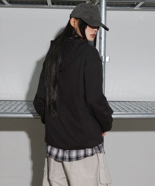 [2024FW][UNISEX][フード付きver]デイリーラウンドネックレタリングカジュアル・オーバーサイズパーカー（パーカー）｜FOLLOWIN（フォロウィン）