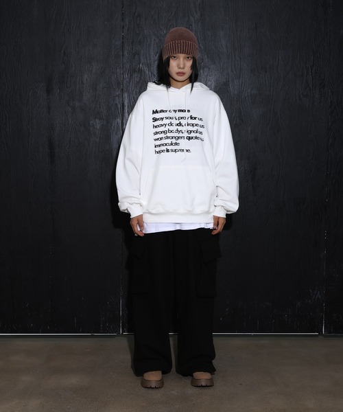 [2024FW][UNISEX][フード付きver]デイリーラウンドネックレタリングカジュアル・オーバーサイズパーカー（パーカー）｜FOLLOWIN（フォロウィン）