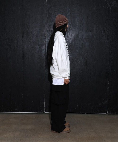 [2024FW][UNISEX][フード付きver]デイリーラウンドネックレタリングカジュアル・オーバーサイズパーカー（パーカー）｜FOLLOWIN（フォロウィン）