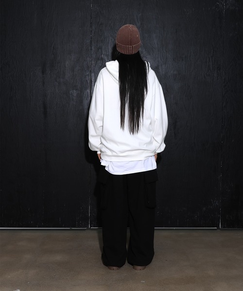 [2024FW][UNISEX][フード付きver]デイリーラウンドネックレタリングカジュアル・オーバーサイズパーカー（パーカー）｜FOLLOWIN（フォロウィン）