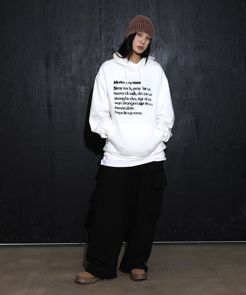 [2024FW][UNISEX][フード付きver]デイリーラウンドネックレタリングカジュアル・オーバーサイズパーカー（パーカー）｜FOLLOWIN（フォロウィン）