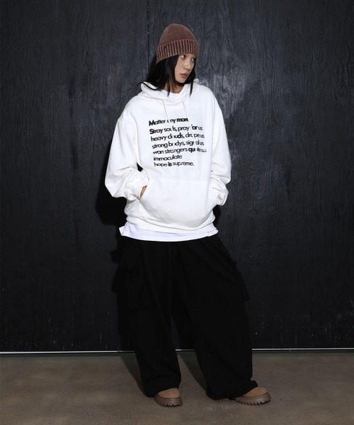 [2024FW][UNISEX][フード付きver]デイリーラウンドネックレタリングカジュアル・オーバーサイズパーカー（パーカー）｜FOLLOWIN（フォロウィン）