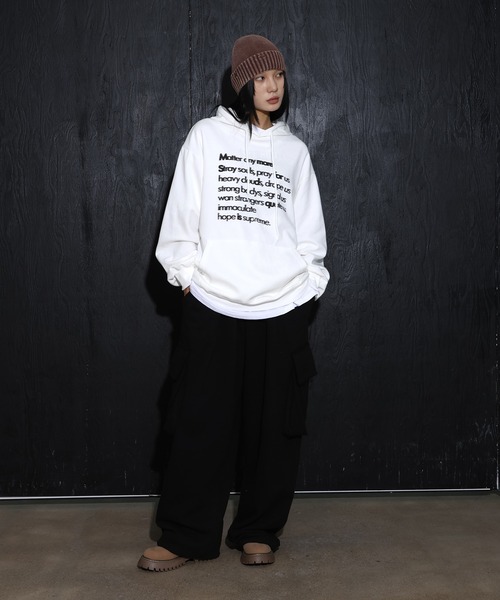 [2024FW][UNISEX][フード付きver]デイリーラウンドネックレタリングカジュアル・オーバーサイズパーカー（パーカー）｜FOLLOWIN（フォロウィン）