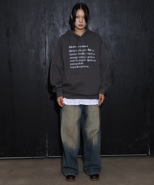 [2024FW][UNISEX][フード付きver]デイリーラウンドネックレタリングカジュアル・オーバーサイズパーカー（パーカー）｜FOLLOWIN（フォロウィン）