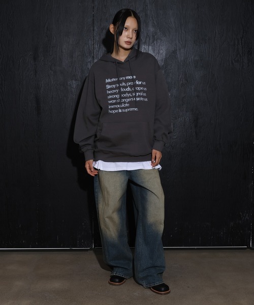 [2024FW][UNISEX][フード付きver]デイリーラウンドネックレタリングカジュアル・オーバーサイズパーカー（パーカー）｜FOLLOWIN（フォロウィン）