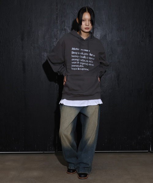 [2024FW][UNISEX][フード付きver]デイリーラウンドネックレタリングカジュアル・オーバーサイズパーカー（パーカー）｜FOLLOWIN（フォロウィン）