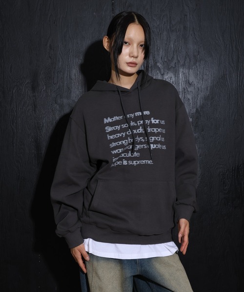 [2024FW][UNISEX][フード付きver]デイリーラウンドネックレタリングカジュアル・オーバーサイズパーカー（パーカー）｜FOLLOWIN（フォロウィン）