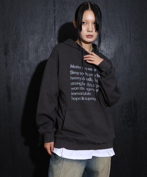 [2024FW][UNISEX][フード付きver]デイリーラウンドネックレタリングカジュアル・オーバーサイズパーカー（パーカー）｜FOLLOWIN（フォロウィン）