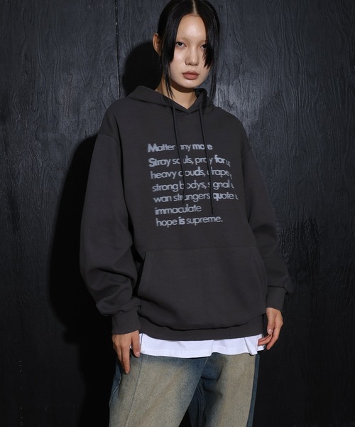 [2024FW][UNISEX][フード付きver]デイリーラウンドネックレタリングカジュアル・オーバーサイズパーカー（パーカー）｜FOLLOWIN（フォロウィン）