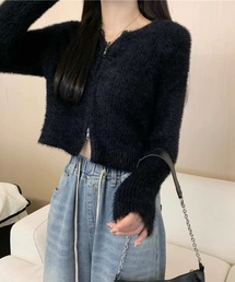 シャギージップアップ クロップド丈トップス レディース