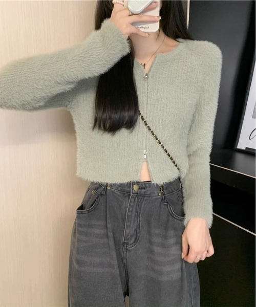 INASTUDIOS（イーナストゥディオス）の「シャギージップアップ クロップド丈トップス レディース（カーディガン/ボレロ・レディース・ライトグリーン/アイボリー/ブラック・FREE）」の12枚目の写真