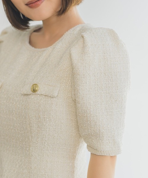 INTER FACTORY(インターファクトリー)の「ツイードワンピース【セレモニー/オケージョンにも◎】 made in INTER FACTORY(ワンピース・レディース・モカ/アイボリー・SMALL/MEDIUM)」の9枚目の写真