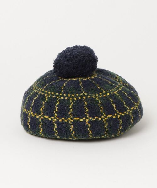ポンポン付き タータンチェック ニットバレー帽 キッズ（ハンチング