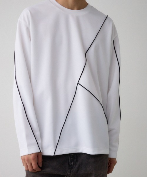 AZUL by moussy（アズールバイマウジー）の「メローステッチスウィッチングプルオーバー（Tシャツ/カットソー・メンズ・ブラック系その他/グレー系その他/ホワイト・LARGE/MEDIUM）」の2枚目の写真