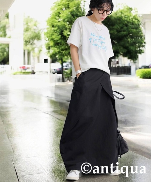 antiqua(アンティカ)の「タックデザインスカート(スカート・レディース・ベージュ/ブラック・ONESIZE)」の3枚目の写真