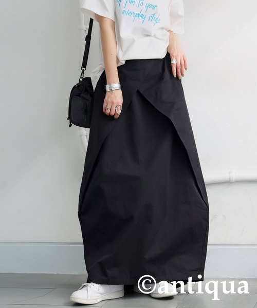 antiqua(アンティカ)の「タックデザインスカート(スカート・レディース・ベージュ/ブラック・ONESIZE)」の4枚目の写真