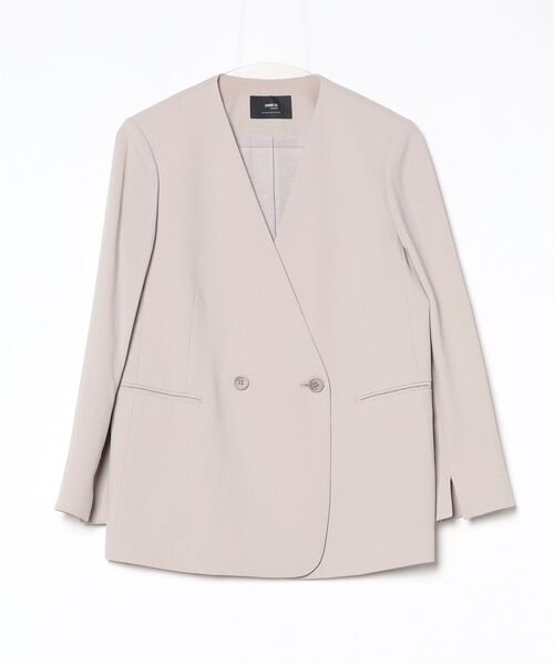 COMME CA（コムサ）の「【セットアップ対応】アチェローザダブルクロス ノーカラージャケット（スーツジャケット・レディース・チャコール/ピンクベージュ・9号/11号）」の2枚目の写真
