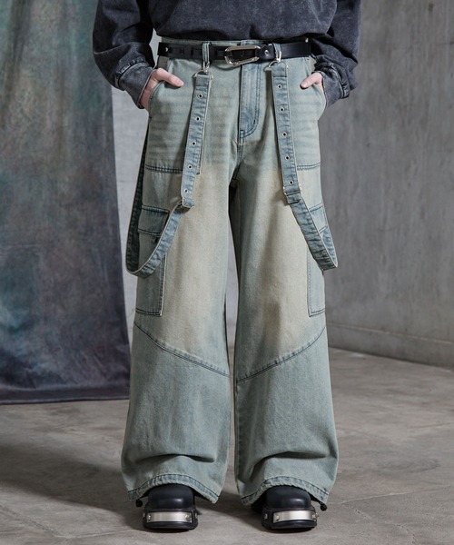 SERACE】Vintage design suspenders cargo denim pants / ヴィンテージ