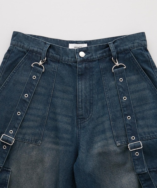 SERACE】Vintage design suspenders cargo denim pants