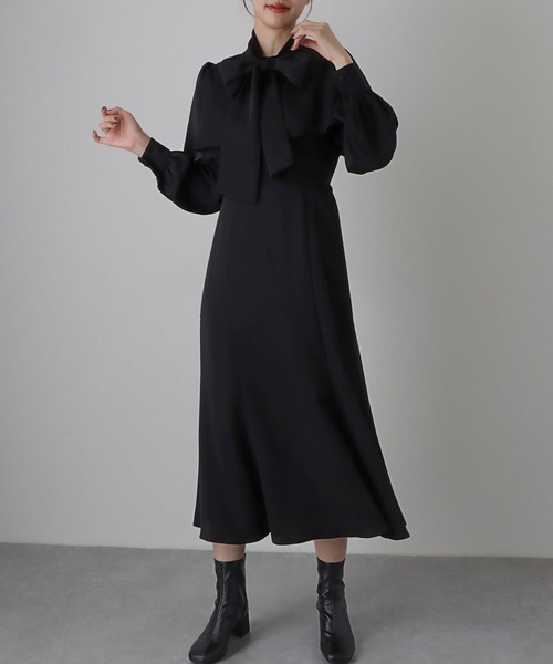 Lace Ladies（レースレディース）の「ケープカラー ボウタイ付き ロング ブラウス ワンピース（ワンピース・レディース・アイボリー/ブルーグレー/ブラック・FREE/S）」の5枚目の写真