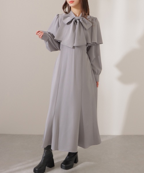 Lace Ladies（レースレディース）の「ケープカラー ボウタイ付き ロング ブラウス ワンピース（ワンピース・レディース・アイボリー/ブルーグレー/ブラック・FREE/S）」の10枚目の写真