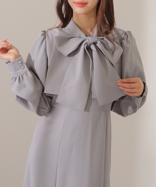 Lace Ladies（レースレディース）の「ケープカラー ボウタイ付き ロング ブラウス ワンピース（ワンピース・レディース・アイボリー/ブルーグレー/ブラック・FREE/S）」の13枚目の写真