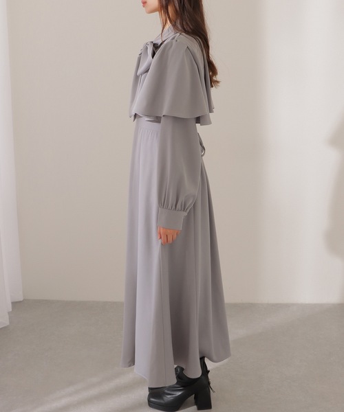 Lace Ladies（レースレディース）の「ケープカラー ボウタイ付き ロング ブラウス ワンピース（ワンピース・レディース・アイボリー/ブルーグレー/ブラック・FREE/S）」の14枚目の写真
