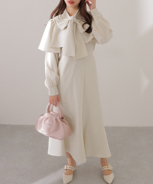 Lace Ladies（レースレディース）の「ケープカラー ボウタイ付き ロング ブラウス ワンピース（ワンピース・レディース・アイボリー/ブルーグレー/ブラック・FREE/S）」の17枚目の写真