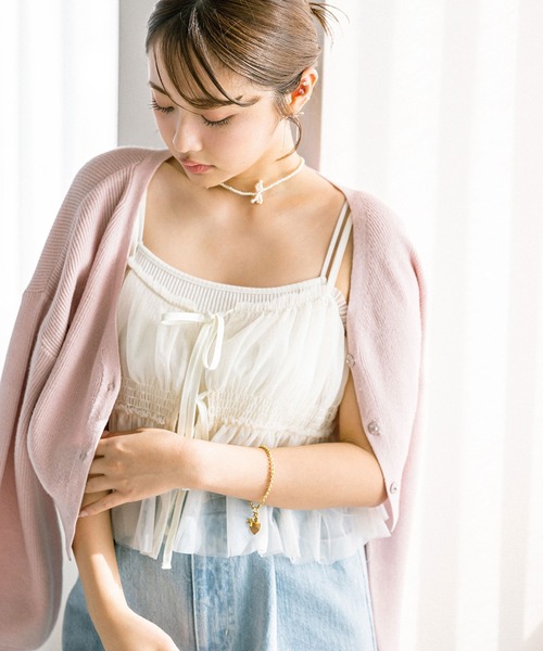 OLIVE des OLIVE(オリーブデオリーブ)の「リボンビジューカーディガン(カーディガン/ボレロ・レディース・オフホワイト/ピンク/サックスブルー/モカ/ダークブラウン・FREE)」の17枚目の写真