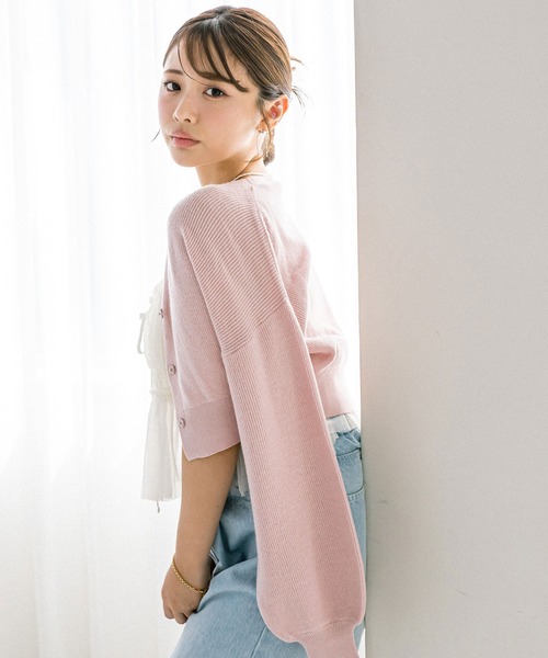 OLIVE des OLIVE(オリーブデオリーブ)の「リボンビジューカーディガン(カーディガン/ボレロ・レディース・オフホワイト/ピンク/サックスブルー/モカ/ダークブラウン・FREE)」の14枚目の写真