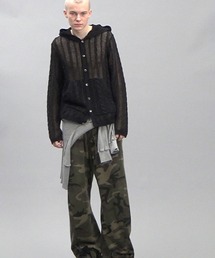 SEMI SHEER CABLE KNITTED BUTTON UP HOODIE