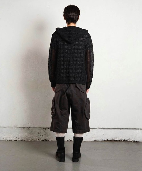 SEMI SHEER CABLE KNITTED BUTTON UP HOODIE（ニット/セーター