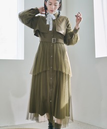 HAREニュアンスガラネックスリットワンピース、グリーン HARE（ハレ）｜ワンピース（グリーン系）一覧 - WEAR