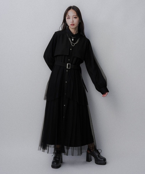 HARE ソデプリーツレースワンピース ハレ ドレス パーティー 黒 結婚式 HARE（ハレ）の「【OCCASION SERIES LADIES】ソデプリーツレース