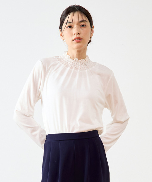 【シャーリングモックネックレイヤードプルオーバー】（Tシャツ/カットソー）｜MELROSE claire（メルローズ クレール）