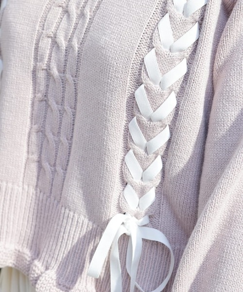 axes femme(アクシーズファム)の「レースアップニットプルオーバー(ニット/セーター・レディース・キナリ/チャコール/ピンク・FREE)」の10枚目の写真