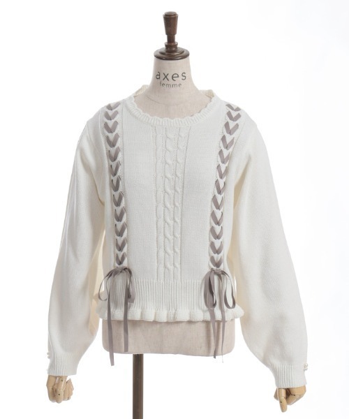 axes femme(アクシーズファム)の「レースアップニットプルオーバー(ニット/セーター・レディース・キナリ/チャコール/ピンク・FREE)」の19枚目の写真