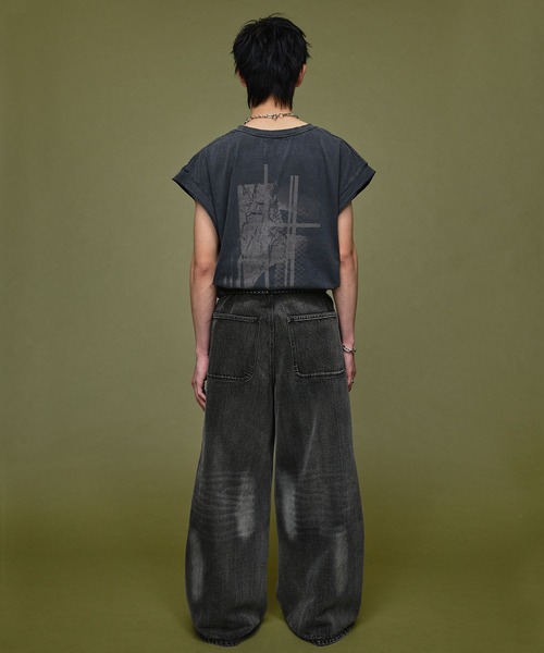 Nebula Fusion（ネビュラフュージョン）の「13oz double knee design faded baggy denim / 13ozダブルニーデザインフェードバギーデニム（デニムパンツ・メンズ・ブラック/ブルー・L/M）」の18枚目の写真