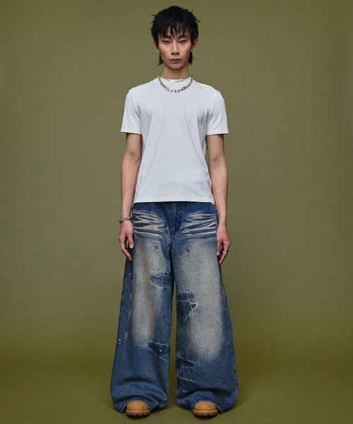 13oz double knee design faded baggy denim / 13ozダブルニー